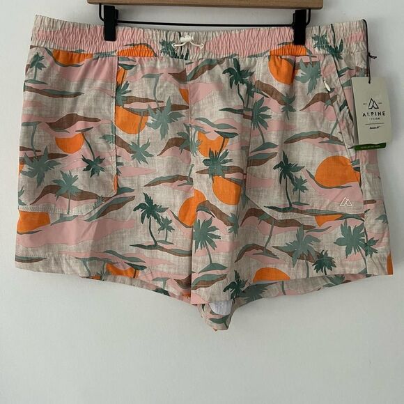 NEW Alpine Design Elastic Waist Woven Shorts Shortie Sunset Palm Tree womens XXL - Picture 1 of 3
